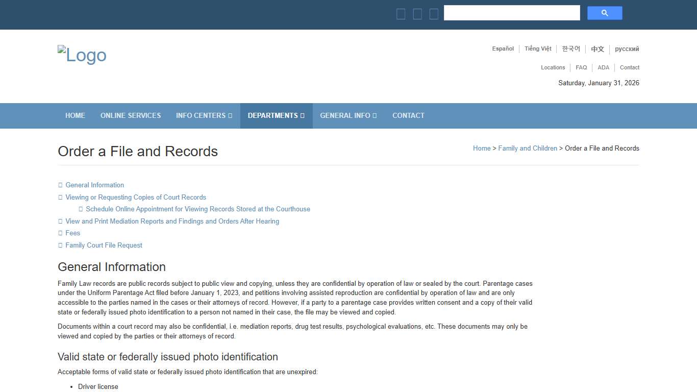 Family Court Records: Sacramento Superior Court