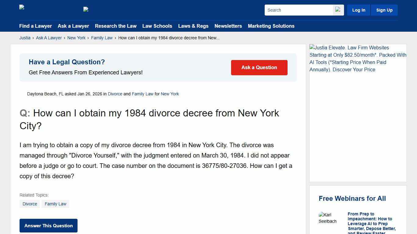 How can I obtain my 1984 divorce decree from New York City? - New York Family Law Questions & Answers - Justia Ask A Lawyer