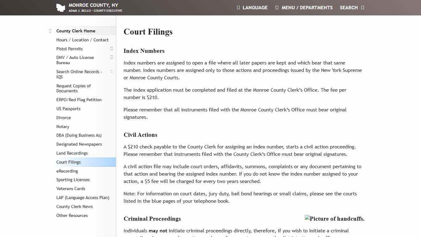 Monroe County, NY - County Clerk - Court Filings